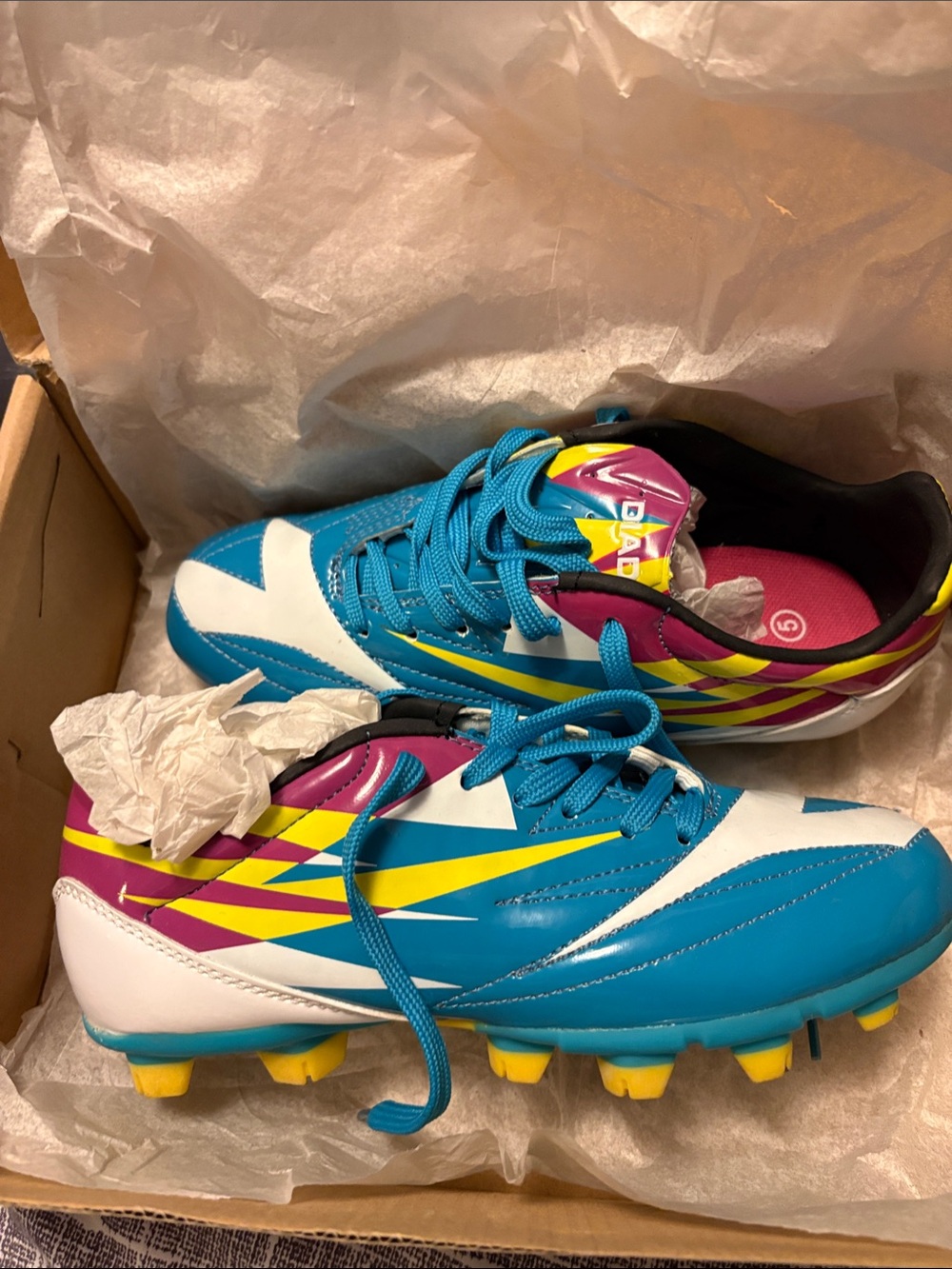 Diadora Turquoise Athletic Cleats with Pink & Yellow Accents